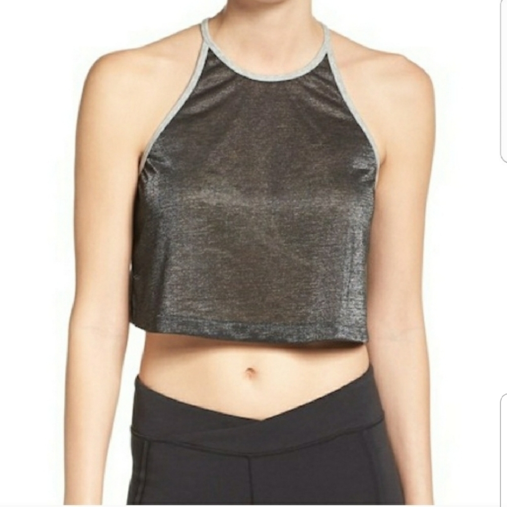 Free People Metallic Shimmer Racerback Crop Tank NWT S